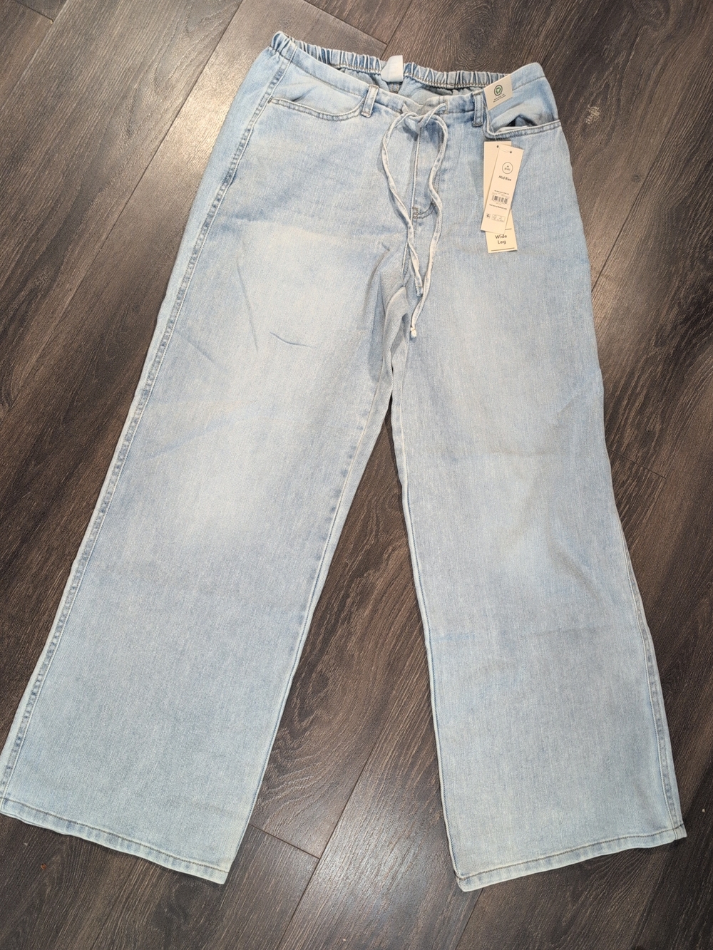 No Boundaries Mid Rise Wide Leg Tie Front Elastic Mini Waist Denim Jeans M 8-10